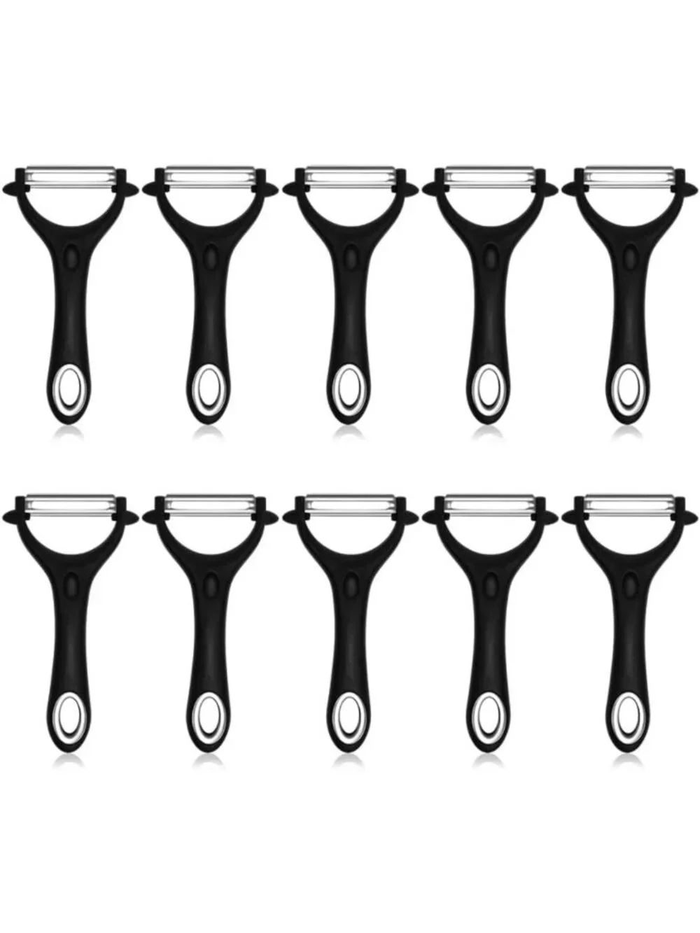 10-Pack Ergonomic Vegetable & Potato Peelers with Soft-Touch Handles - Black